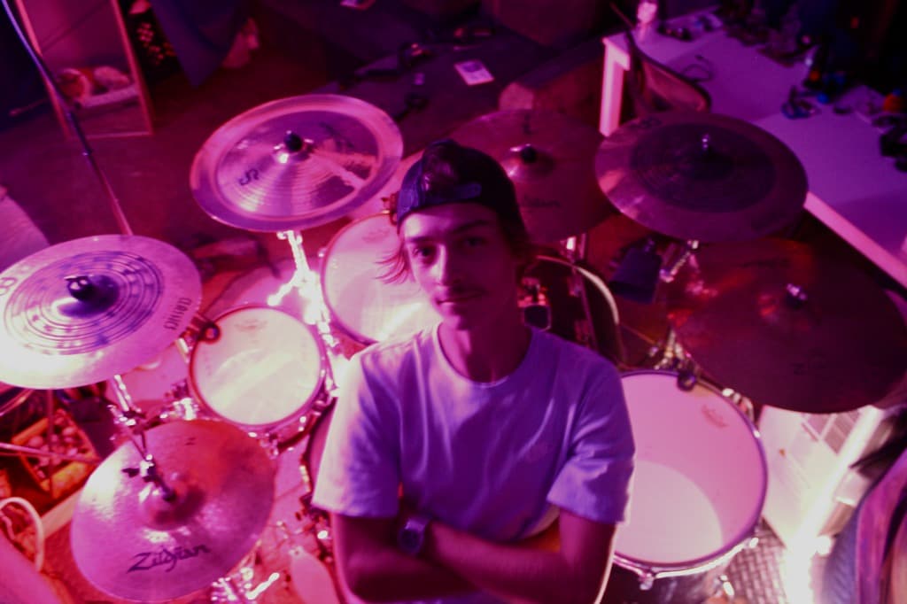 Jake The Drummer behind the kit